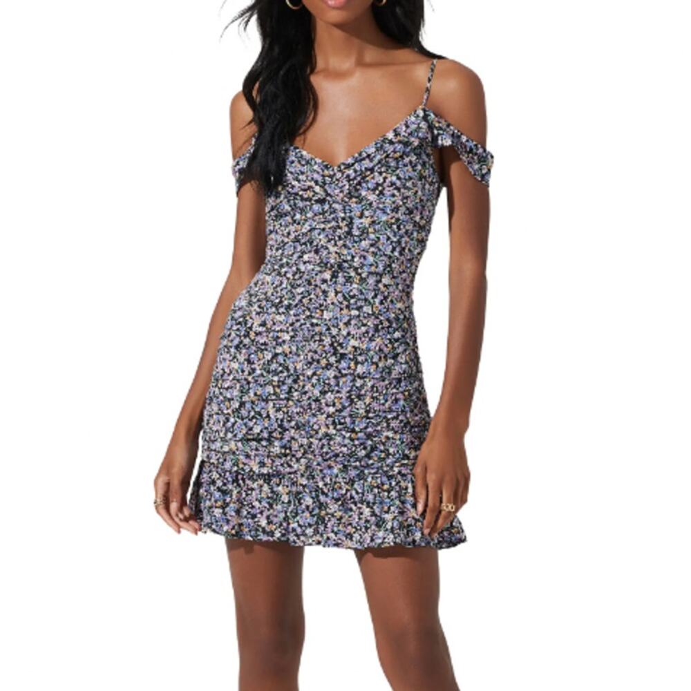 ASTR the Label Ruched Off-the-Shoulder Mini Dress, Size S